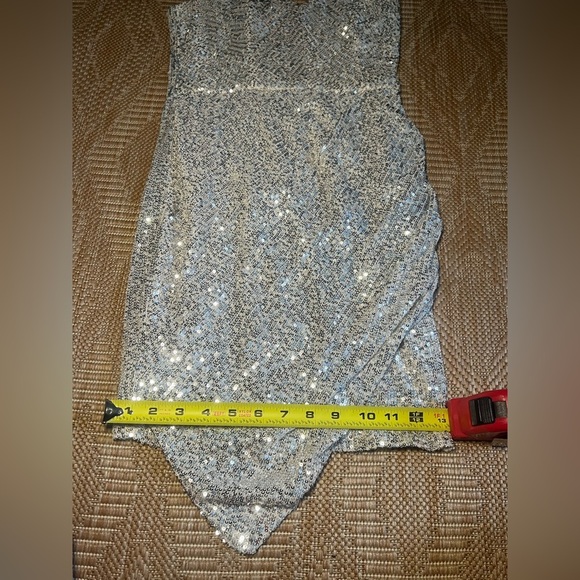 Crystal Sky Women's Silver Sequin Sparkle Spaghetti Strap V Neck Dress,Size M - Picture 8 of 12